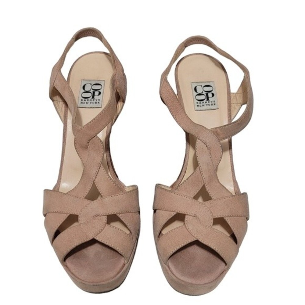 Barneys of New York Italian Tan Suede Open Toe Heels Sz 39